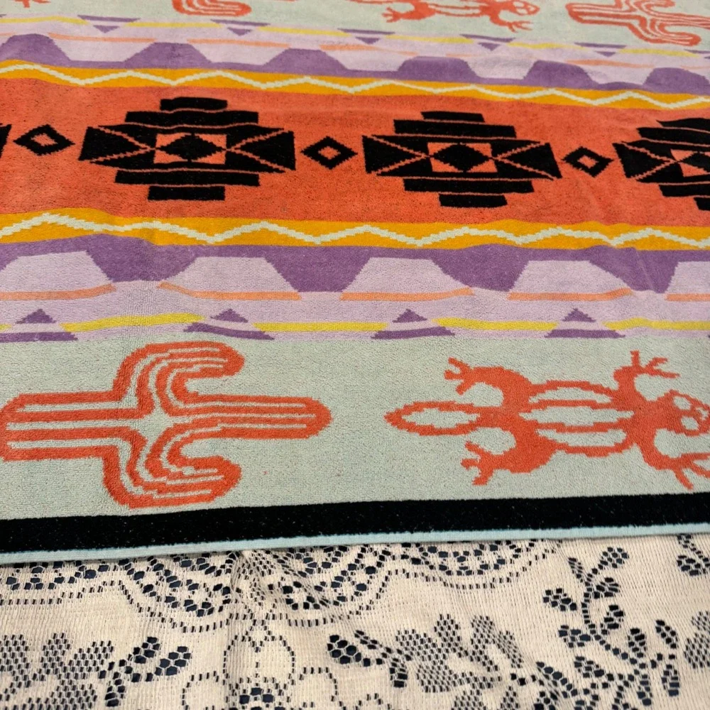 Vintage Palm Cove Southwestern Design Cotton Terry Beach Towel Cactus Lizard